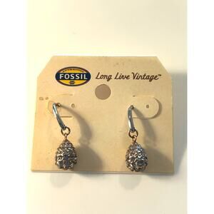 NWT Fossil Vintage Style Drop Dangle Earrings Silver Tone and Rhinestone